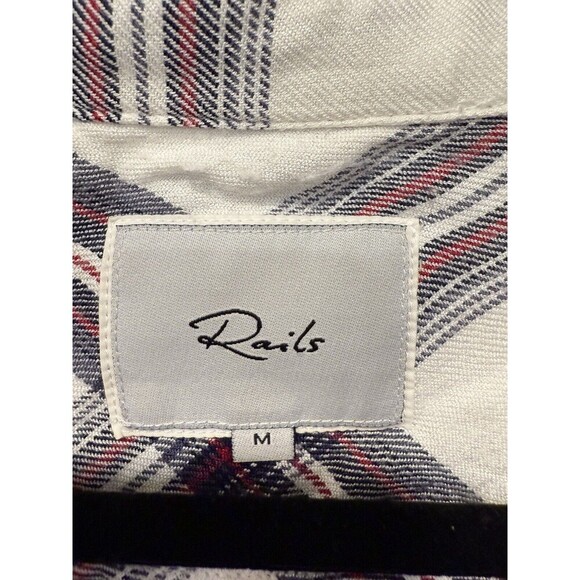 Rails Hunter Plaid Long Sleeve Button Down Top White Red Navy Medium Super Soft - Picture 6 of 8